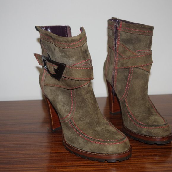 Manas Lea Foscati green brown suede Italian boots size 37 - Picture 2 of 10